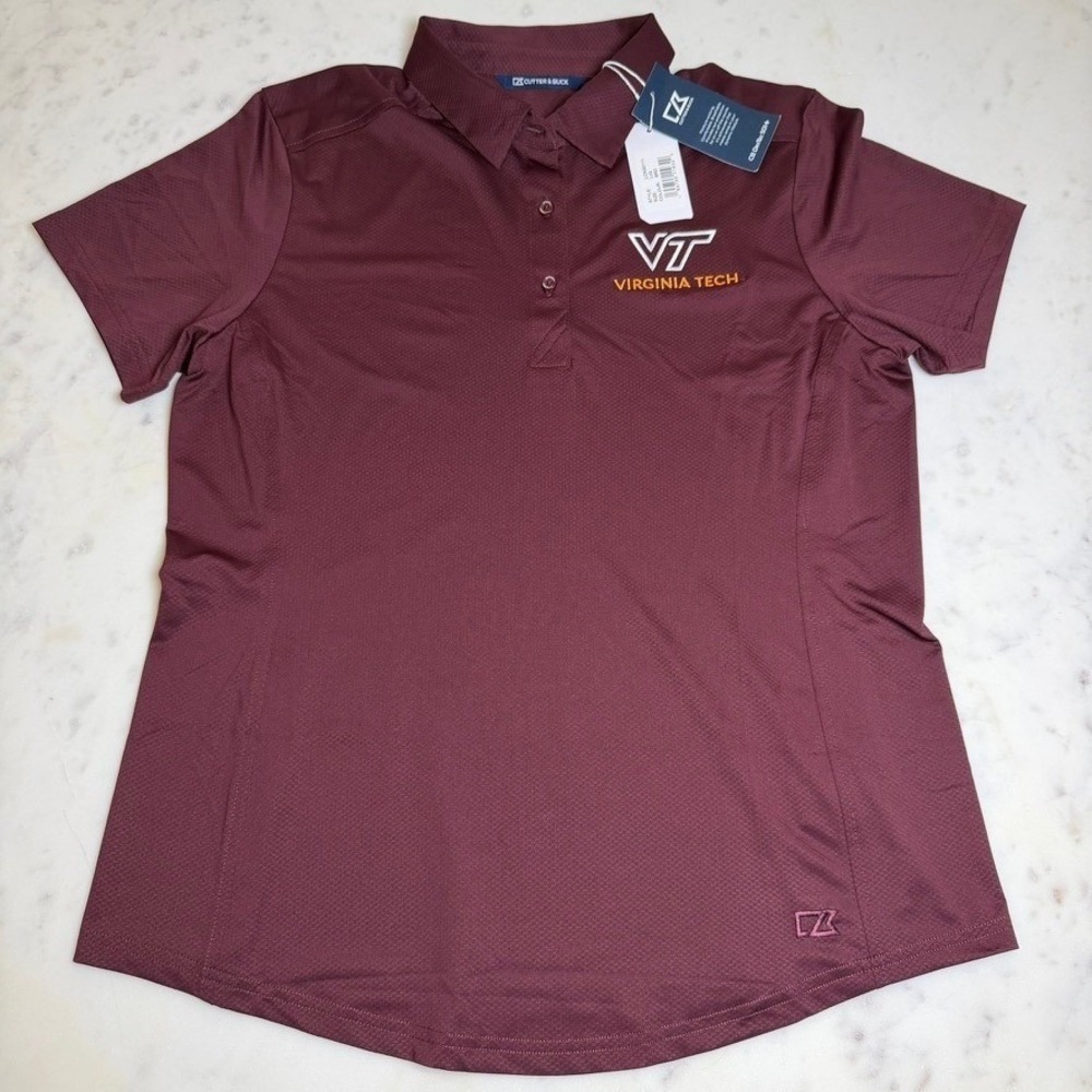 Cutter‎ & Buck Virginia Tech Polo Shirt Womens Large Maroon NEW VT Hokies NWT - Picture 2 of 8